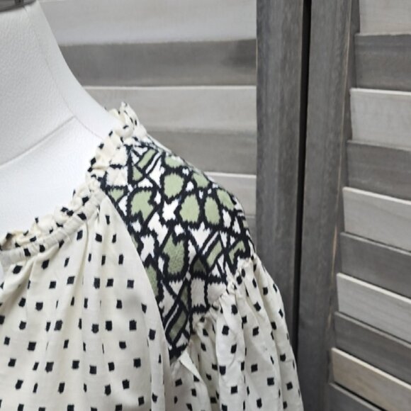 3/4 Sleeve A-line Dress Cream Polka Dots Belted Shift Dress | Knox Rose | Large - Picture 7 of 12